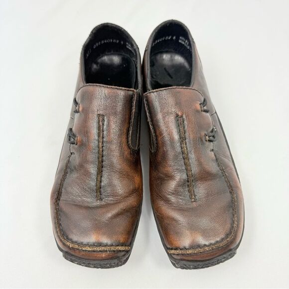 Rieker CELIA Brown Leather Factory Age Distressed Slip On Support Loafers - Picture 2 of 16